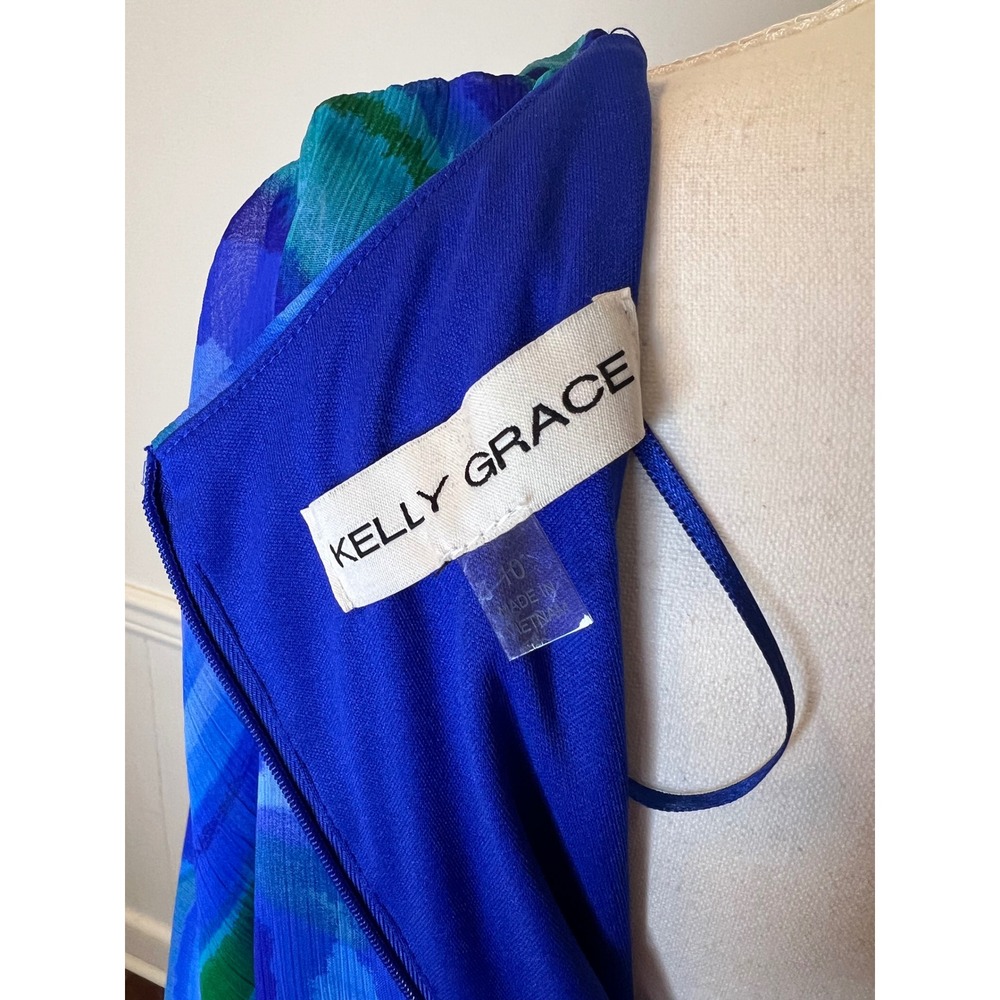 Kelly Grace Blue Swirl Print V-Neck Ruffle‎ Mini Dress Blue Green NWT size 10 - Picture 9 of 9